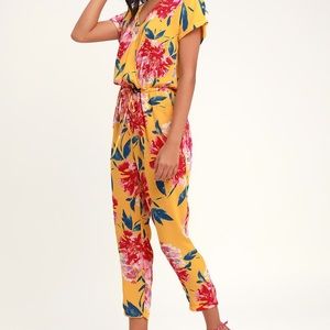 LuLu’s Statice Mustard Yellow Floral Print Jumpsuit